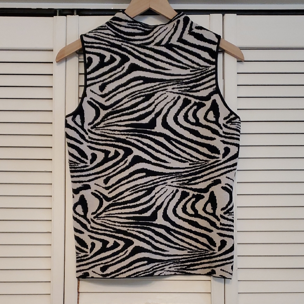 Carmen Marc Valvo Zebra Print Sleeveless Top, Size Medium